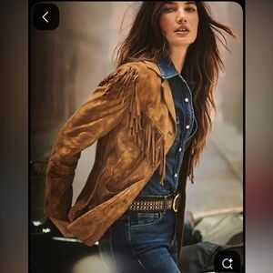 NWT “Coachella Style” Lamb Suede Fringe Embroidered Moto Jacket - Brown Medium